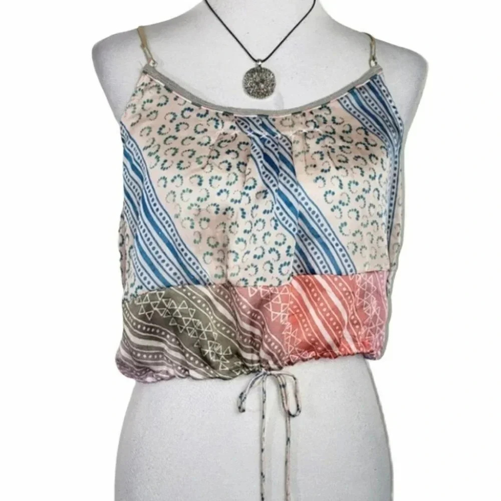 American Eagle Outfitters‎ Crop Top M/L Multicolor Patchwork Strappy Back Tank